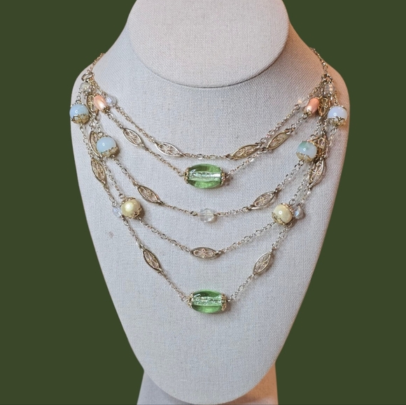 Vintage Gold Filigree Chain And Beaded Necklace - Picture 1 of 4